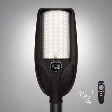 LED stmievateľné solárne pouličné svietidlo so senzorom VENICE LED/50W/3,2V 4000 mAh IP65 čierne + diaľkové ovládanie
