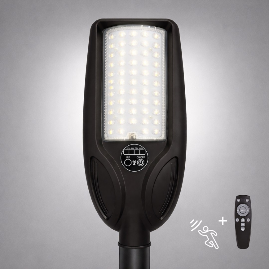 LED stmievateľné solárne pouličné svietidlo so senzorom VENICE LED/50W/3,2V 4000 mAh IP65 čierne + diaľkové ovládanie