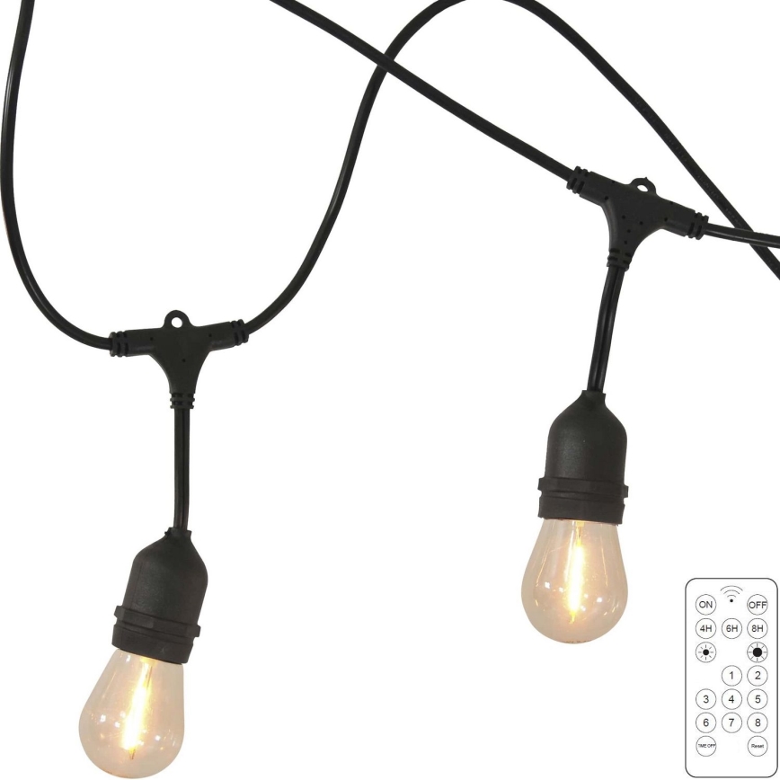 LED Stmievateľná solárna vonkajšia reťaz PARTY 10xE27/3,7V 1800 mAh 10 m IP44 + diaľkové ovládanie