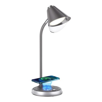 LED Stmievateľná stolná lampa s bezdrôtovým nabíjaním FINCH LED/9W/12/230V šedá/lesklý chróm