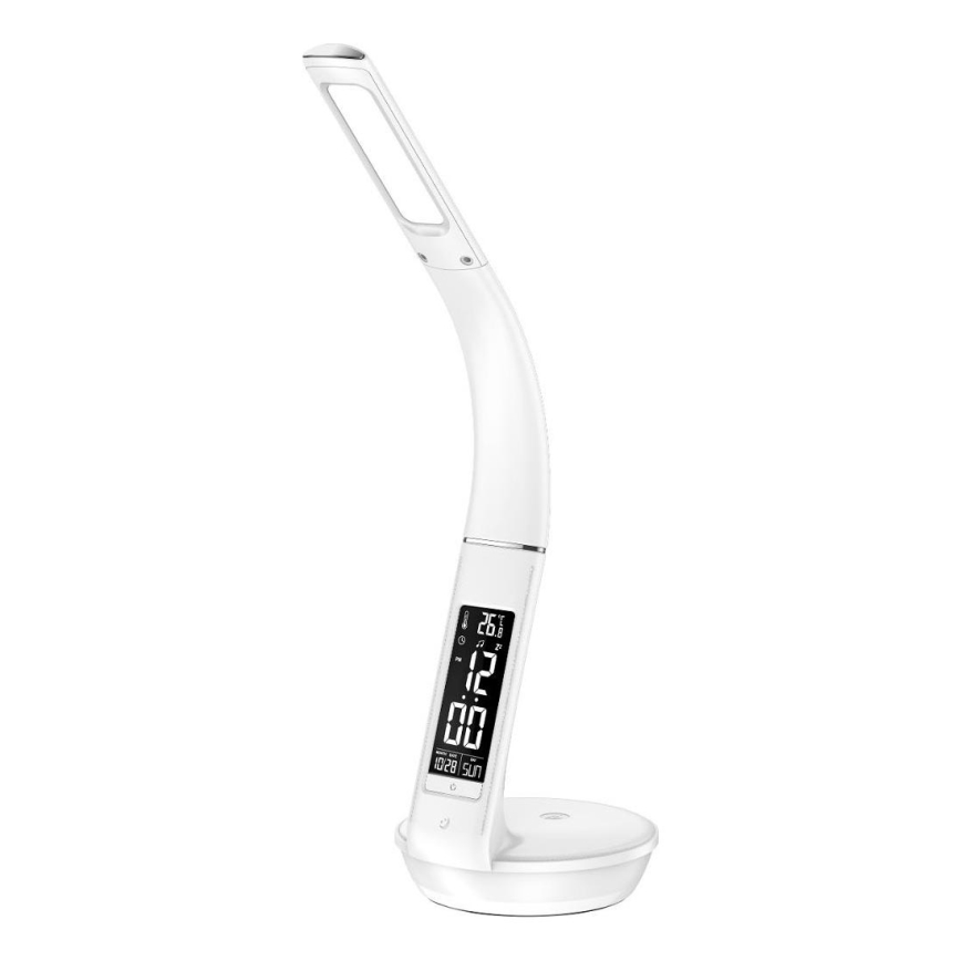 LED Stmievateľná stolná lampa s bezdrôtovým nabíjaním Qi 5W a displejom LED/6W/230V/1xCR2032 3000/4000/6000K biela