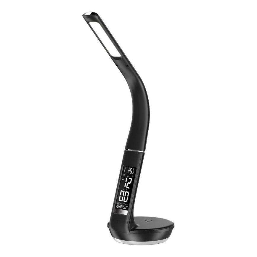 LED Stmievateľná stolná lampa s bezdrôtovým nabíjaním Qi 5W a displejom LED/6W/230V/1xCR2032 3000/4000/6000K čierna