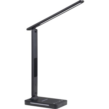LED Stmievateľná stolná lampa s bezdrôtovým nabíjaním QI, displejom a USB portom LED/7W/230V 3000-6000K čierna