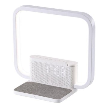 LED Stmievateľná stolná lampa s budíkom a Qi nabíjaním LED/18W/230V biela