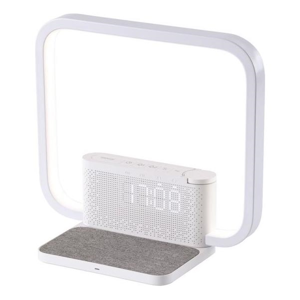 LED Stmievateľná stolná lampa s budíkom a Qi nabíjaním LED/18W/230V biela