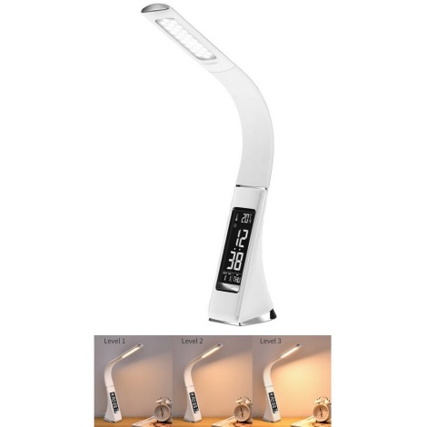 LED Stmievateľná stolná lampa s displejom LEATHER LED/7W/230V biela