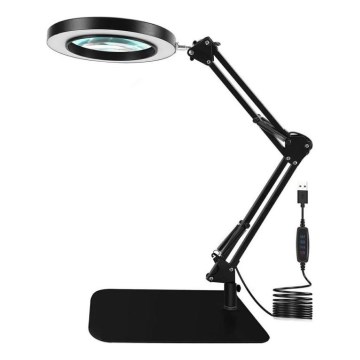 LED Stmievateľná stolná lampa s lupou LED/11W/5V 3000-6000K čierna