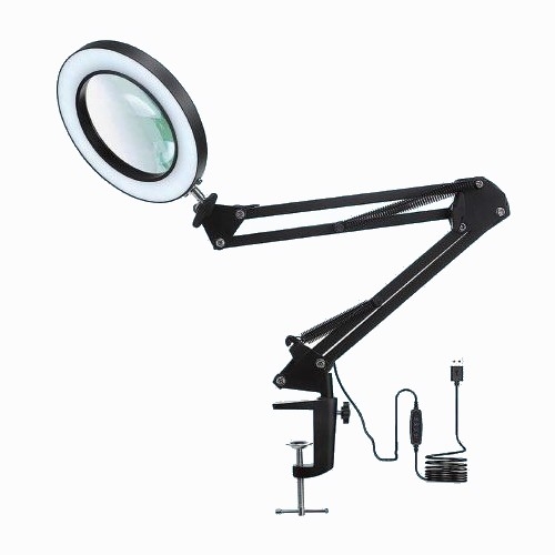 LED Stmievateľná stolná lampa s lupou LED/22W/5V 4000-6000K čierna
