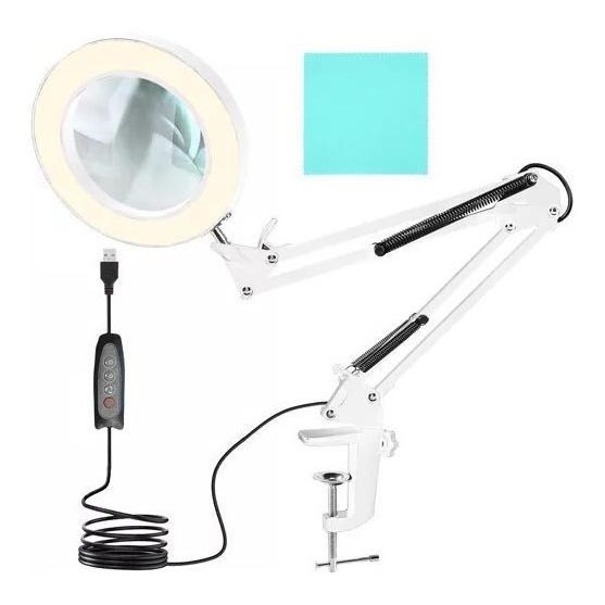 LED Stmievateľná stolná lampa s lupou LED/6W/5V 3000K/4000K/6000K biela