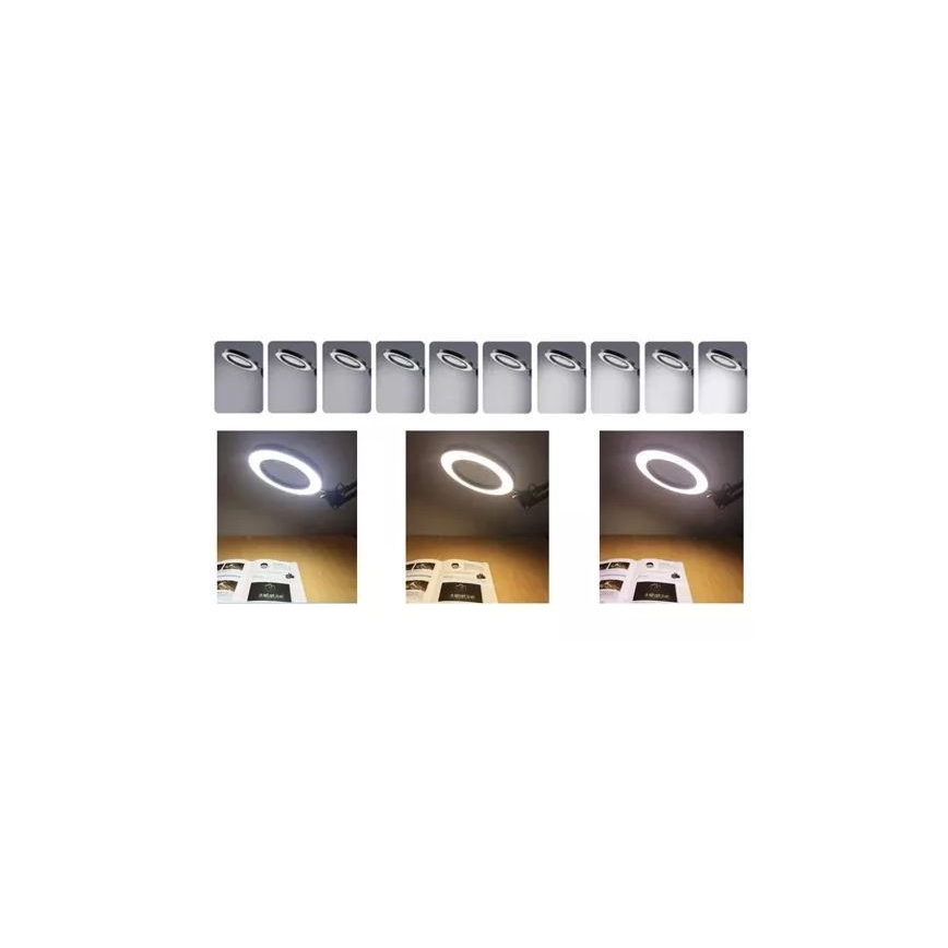 LED Stmievateľná stolná lampa s lupou LED/6W/5V 3000K/4000K/6000K čierna