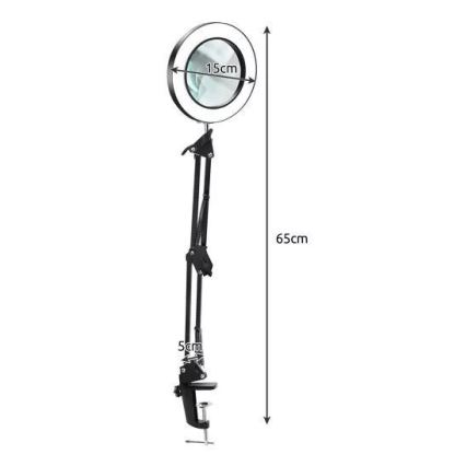 LED Stmievateľná stolná lampa s lupou LED/6W/5V 3000K/4000K/6000K čierna
