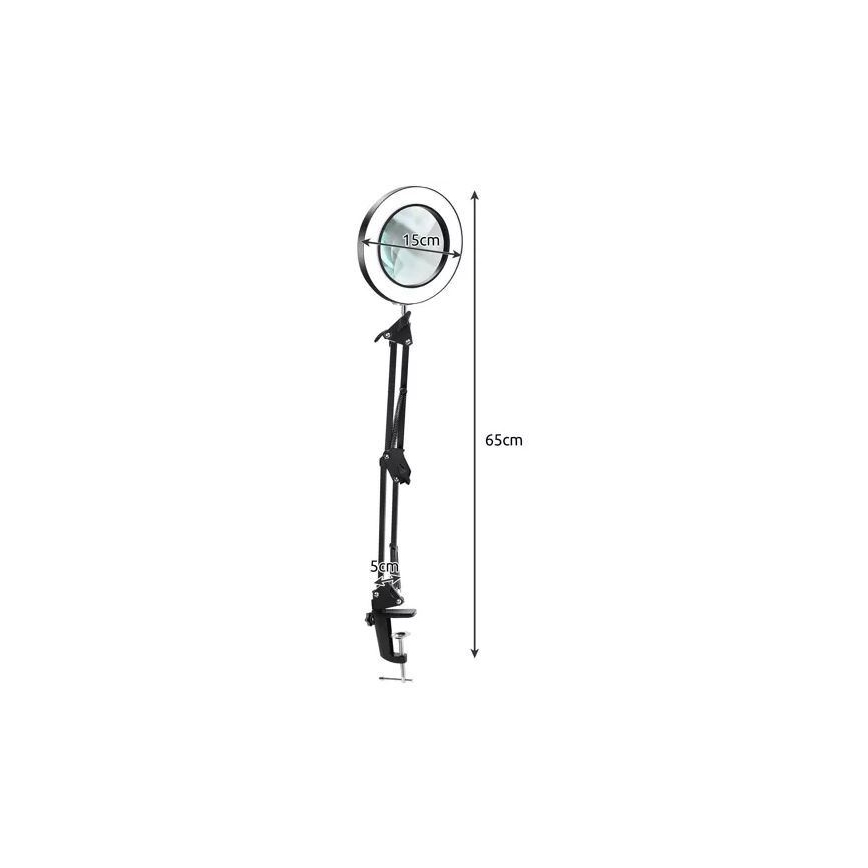 LED Stmievateľná stolná lampa s lupou LED/6W/5V 3000K/4000K/6000K čierna