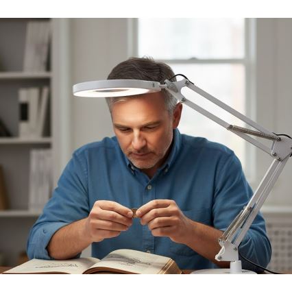 LED Stmievateľná stolová lampa s lupou 2v1 AURIQ LOUPE LED/10W/5V 3000/4000/6500K biela