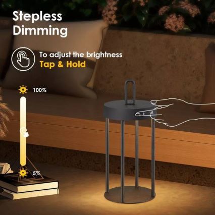 LED stmievateľná vonkajšia nabíjateľná dotyková stolová lampa GENTLE LED/1,5W/3,7V 3000 mAh IP44 čierna