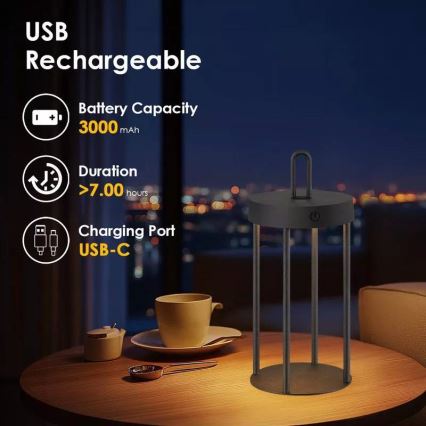LED stmievateľná vonkajšia nabíjateľná dotyková stolová lampa GENTLE LED/1,5W/3,7V 3000 mAh IP44 čierna