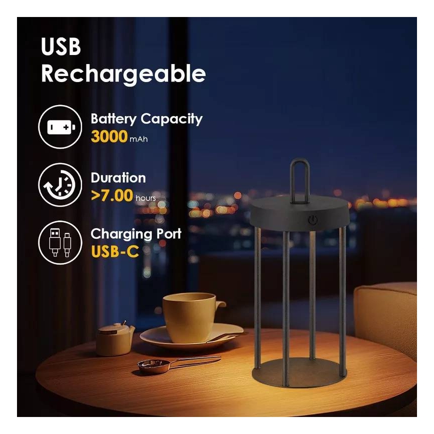 LED stmievateľná vonkajšia nabíjateľná dotyková stolová lampa GENTLE LED/1,5W/3,7V 3000 mAh IP44 čierna