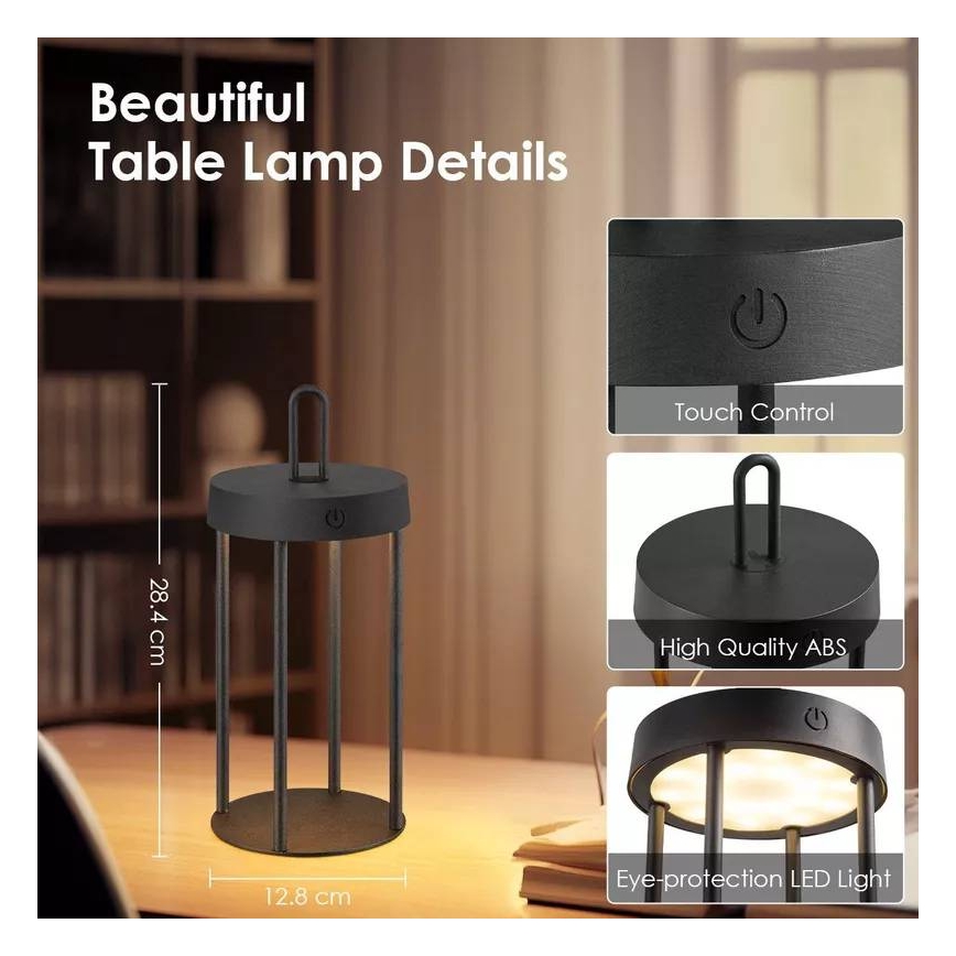 LED stmievateľná vonkajšia nabíjateľná dotyková stolová lampa GENTLE LED/1,5W/3,7V 3000 mAh IP44 čierna