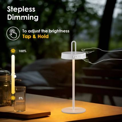 LED Stlmiteľná vonkajšia nabíjacia dotyková stolná lampa SHINE LED/1,5W/3,7V 3000 mAh IP44 biela
