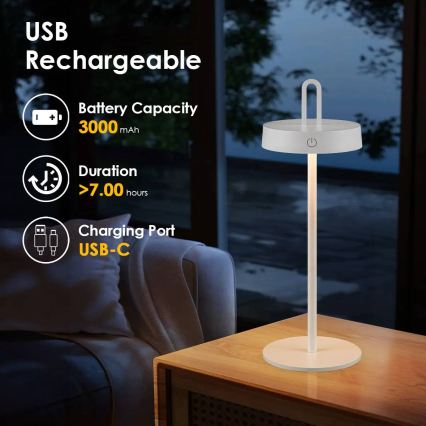 LED Stlmiteľná vonkajšia nabíjacia dotyková stolná lampa SHINE LED/1,5W/3,7V 3000 mAh IP44 biela