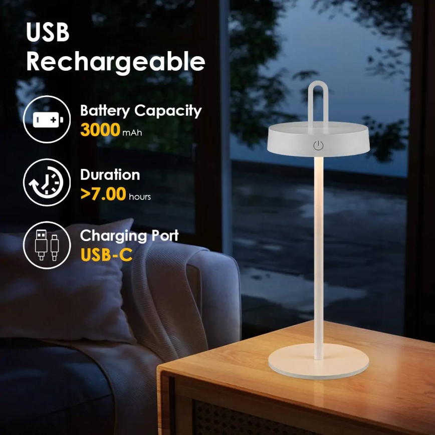 LED Stlmiteľná vonkajšia nabíjacia dotyková stolná lampa SHINE LED/1,5W/3,7V 3000 mAh IP44 biela