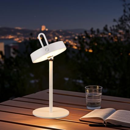 LED stmievateľná vonkajšia nabíjateľná dotyková stolová lampa GENTLE LED/1,5W/3,7V 3000 mAh IP44 biela