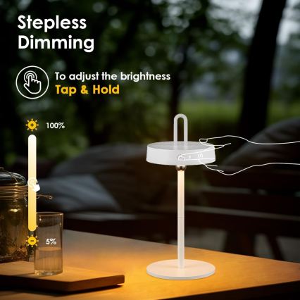 LED stmievateľná vonkajšia nabíjateľná dotyková stolová lampa GENTLE LED/1,5W/3,7V 3000 mAh IP44 biela