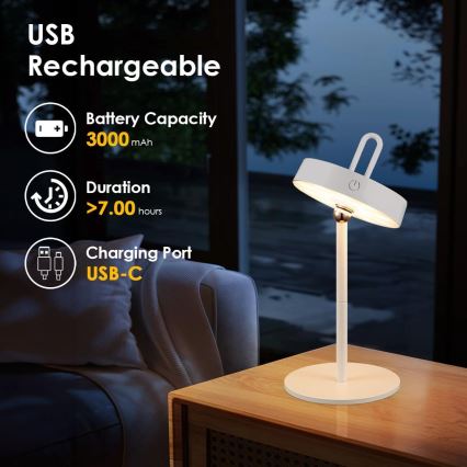 LED stmievateľná vonkajšia nabíjateľná dotyková stolová lampa GENTLE LED/1,5W/3,7V 3000 mAh IP44 biela