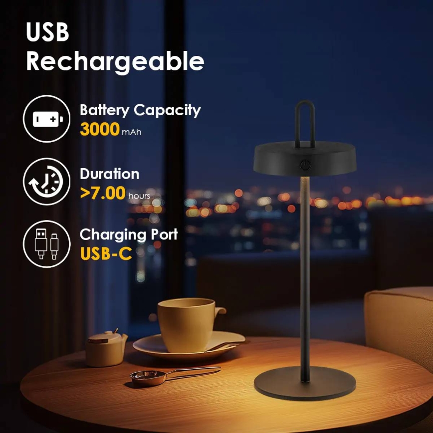 LED stmievateľná vonkajšia nabíjateľná dotyková stolová lampa SHINE LED/1,5W/3,7V 3000 mAh IP44 čierna