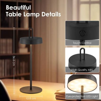 LED stmievateľná vonkajšia nabíjateľná dotyková stolová lampa SHINE LED/1,5W/3,7V 3000 mAh IP44 čierna