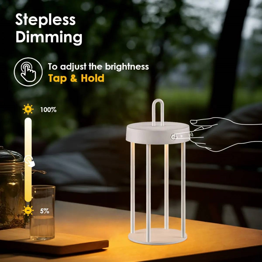 LED Stmievateľná vonkajšia nabíjateľná dotyková stolová lampa GENTLE LED/1,5W/3,7V 3000 mAh IP44 biela