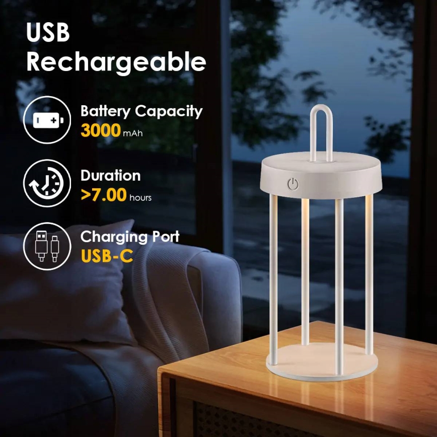 LED Stmievateľná vonkajšia nabíjateľná dotyková stolová lampa GENTLE LED/1,5W/3,7V 3000 mAh IP44 biela