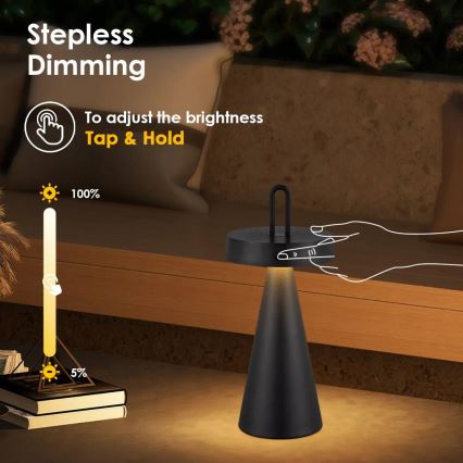 LED stmievateľná vonkajšia dobíjateľná dotyková stolná lampa HALO LED/1,5W/3,7V 3000 mAh IP44 čierna