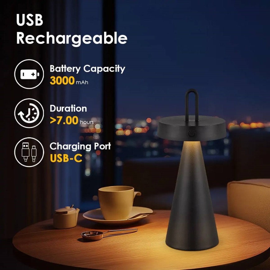 LED stmievateľná vonkajšia dobíjateľná dotyková stolná lampa HALO LED/1,5W/3,7V 3000 mAh IP44 čierna