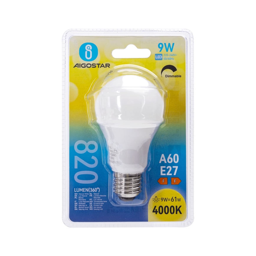 LED stmievateľná žiarovka A60 E27/9W/230V 4000K - Aigostar