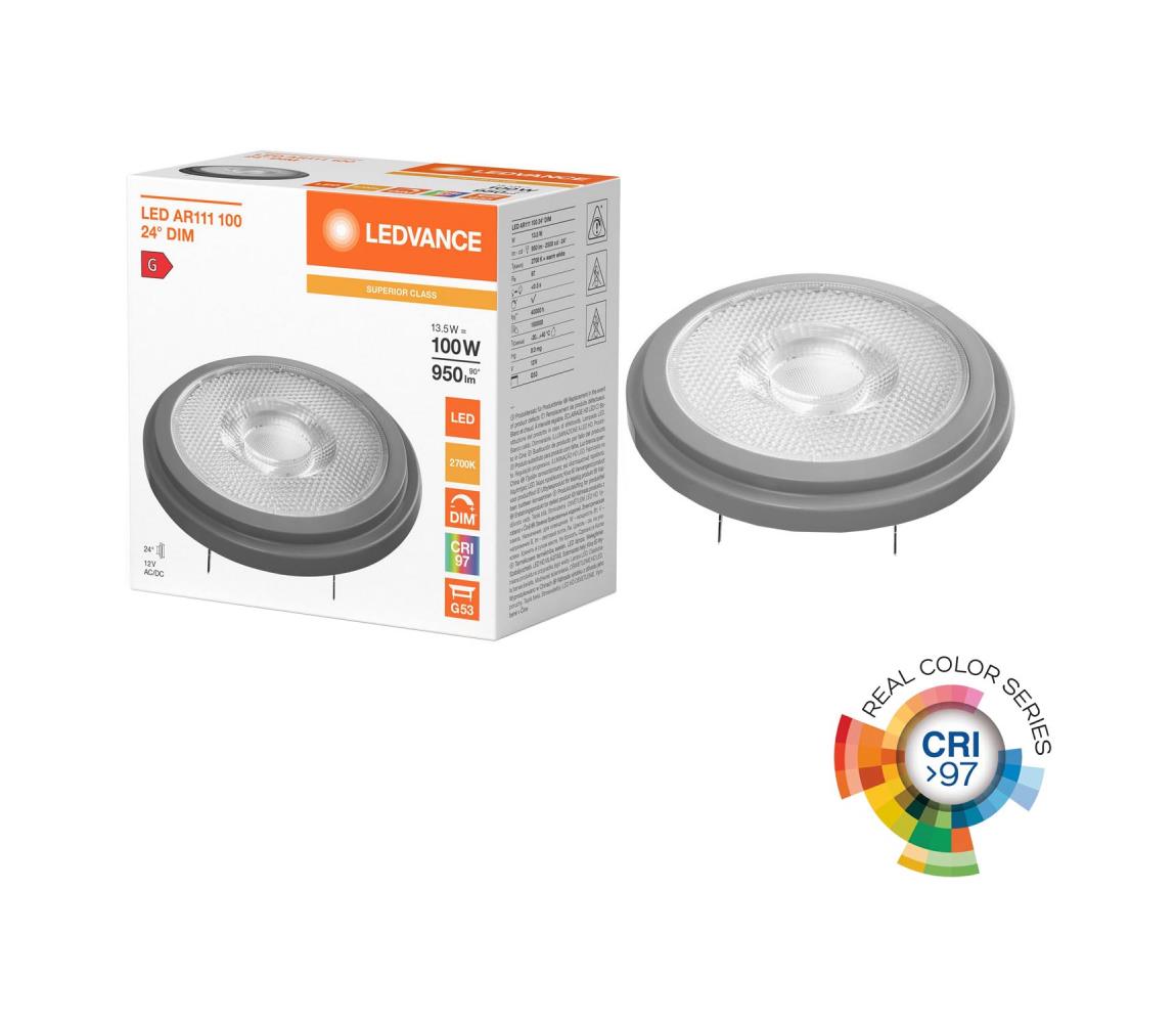 LED stmievateľná žiarovka AR111 G53/13,5W/12V 2700K 24° CRI 97 - Ledvance 4099854070655