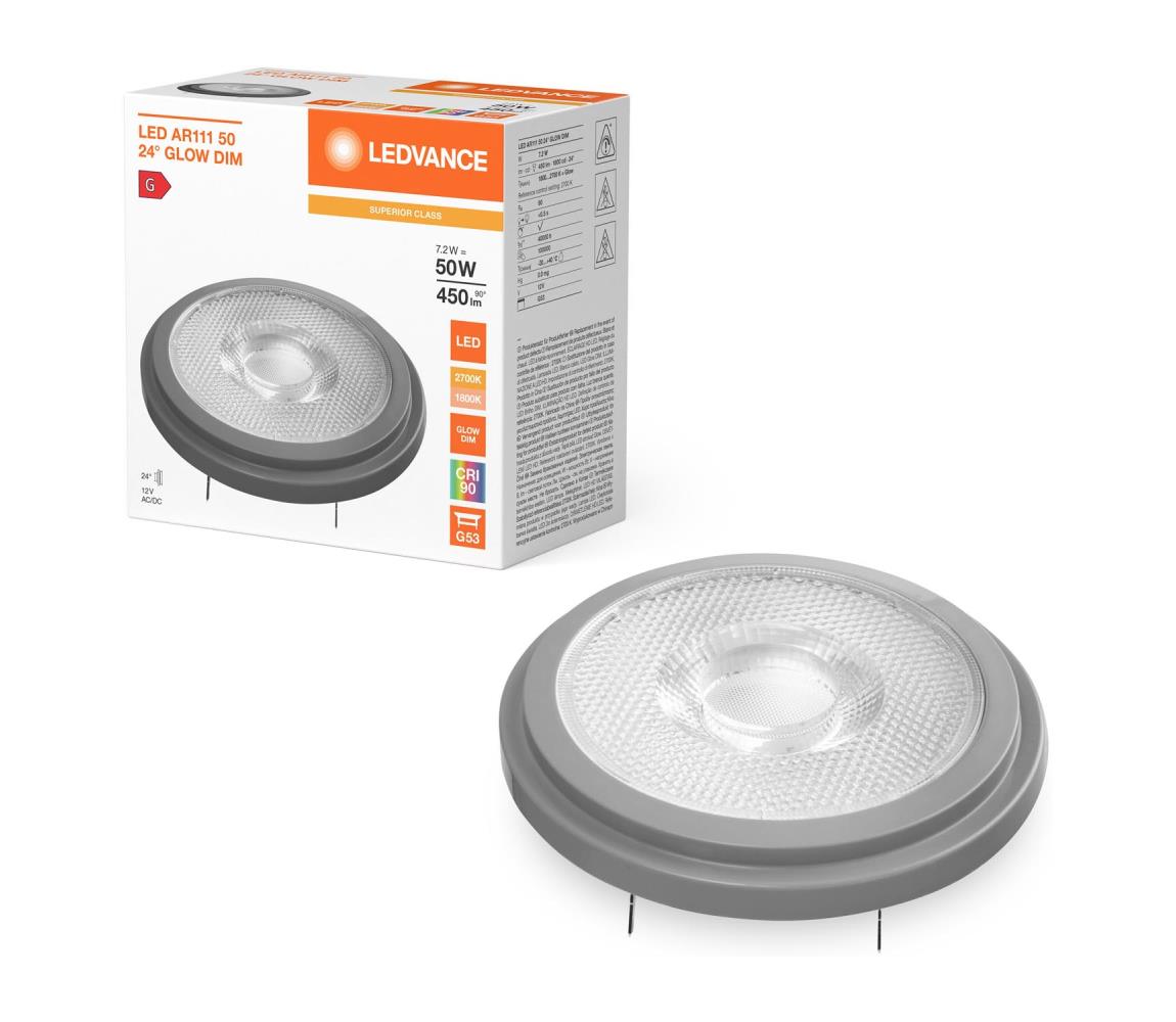 LED stmievateľná žiarovka AR111 G53/7,2W/12V 1800-2700K 24° CRI 90 - Ledvance 4099854048562