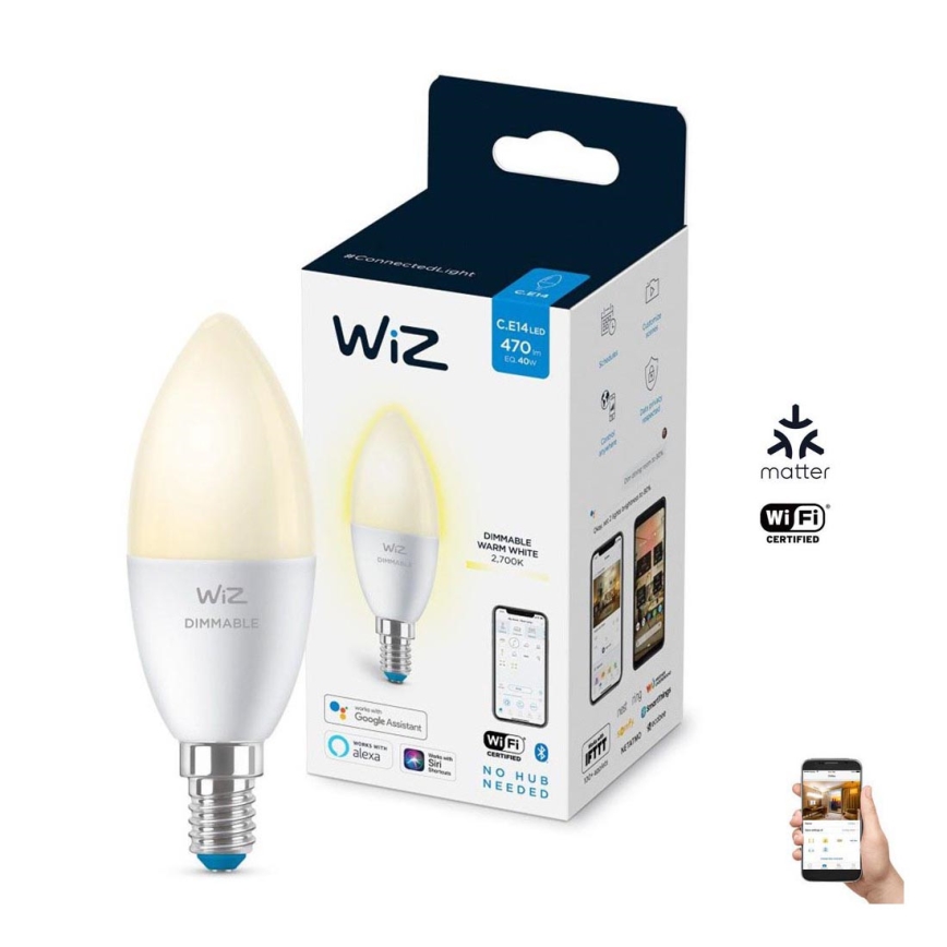 LED Stmievateľná žiarovka C37 E14/4,9W/230V 2700K CRI 90 Wi-Fi - WiZ