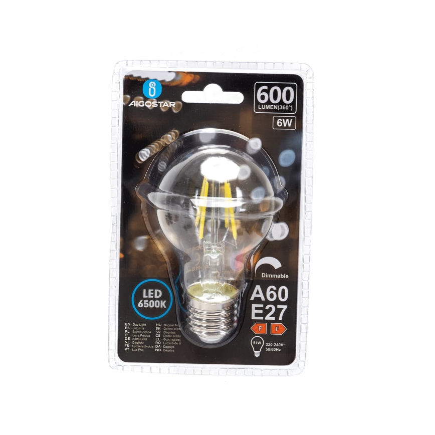 LED Stmievateľná žiarovka FILAMENT A60 E27/6W/230V 6500K - Aigostar