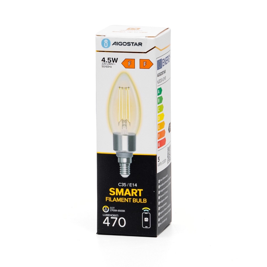 LED Stmievateľná žiarovka FILAMENT C35 E14/4,5W/230V 2700-6500K Wi-Fi - Aigostar