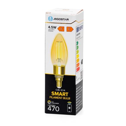 LED Stmievateľná žiarovka FILAMENT C35 E14/4,5W/230V 2700-6500K Wi-Fi - Aigostar