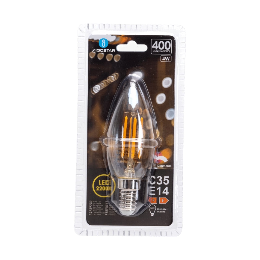 LED stmievateľná žiarovka FILAMENT C35 E14/4W/230V 2200K - Aigostar