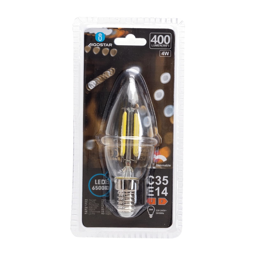 LED stmievateľná žiarovka FILAMENT C35 E14/4W/230V 6500K - Aigostar