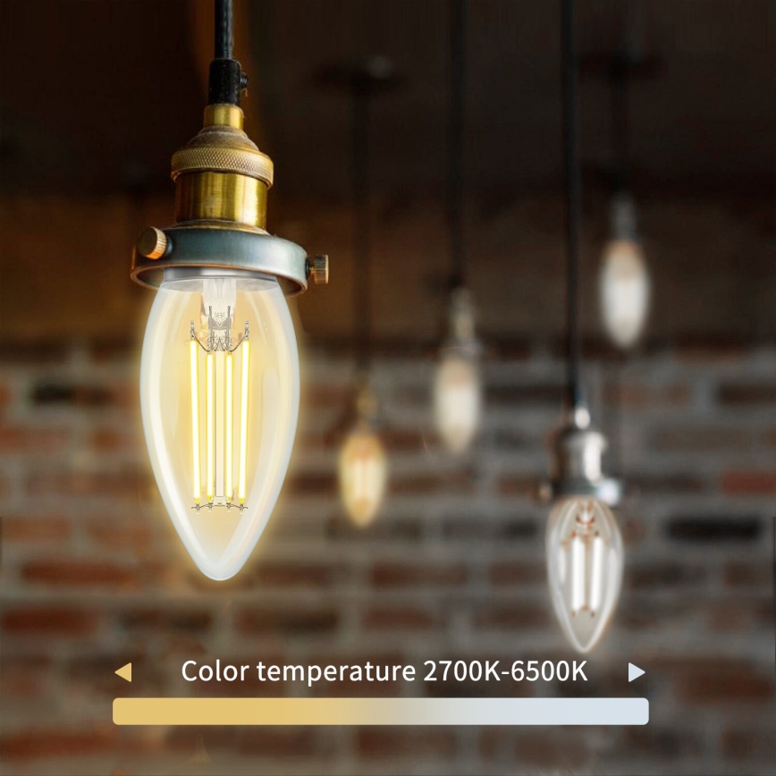 LED Stmievateľná žiarovka FILAMENT C35 E27/4,5W/230V 2700-6500K Wi-Fi - Aigostar