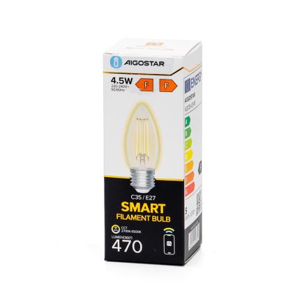 LED Stmievateľná žiarovka FILAMENT C35 E27/4,5W/230V 2700-6500K Wi-Fi - Aigostar