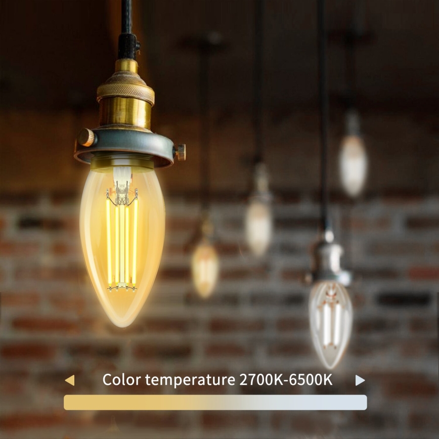 LED Stmievateľná žiarovka FILAMENT C35 E27/4,5W/230V 2700-6500K Wi-Fi - Aigostar