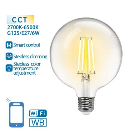 LED Stmievateľná žiarovka FILAMENT G125 E27/6W/230V 2700-6500K Wi-Fi - Aigostar