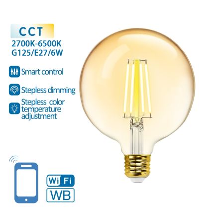 LED Stmievateľná žiarovka FILAMENT G125 E27/6W/230V 2700-6500K Wi-Fi - Aigostar