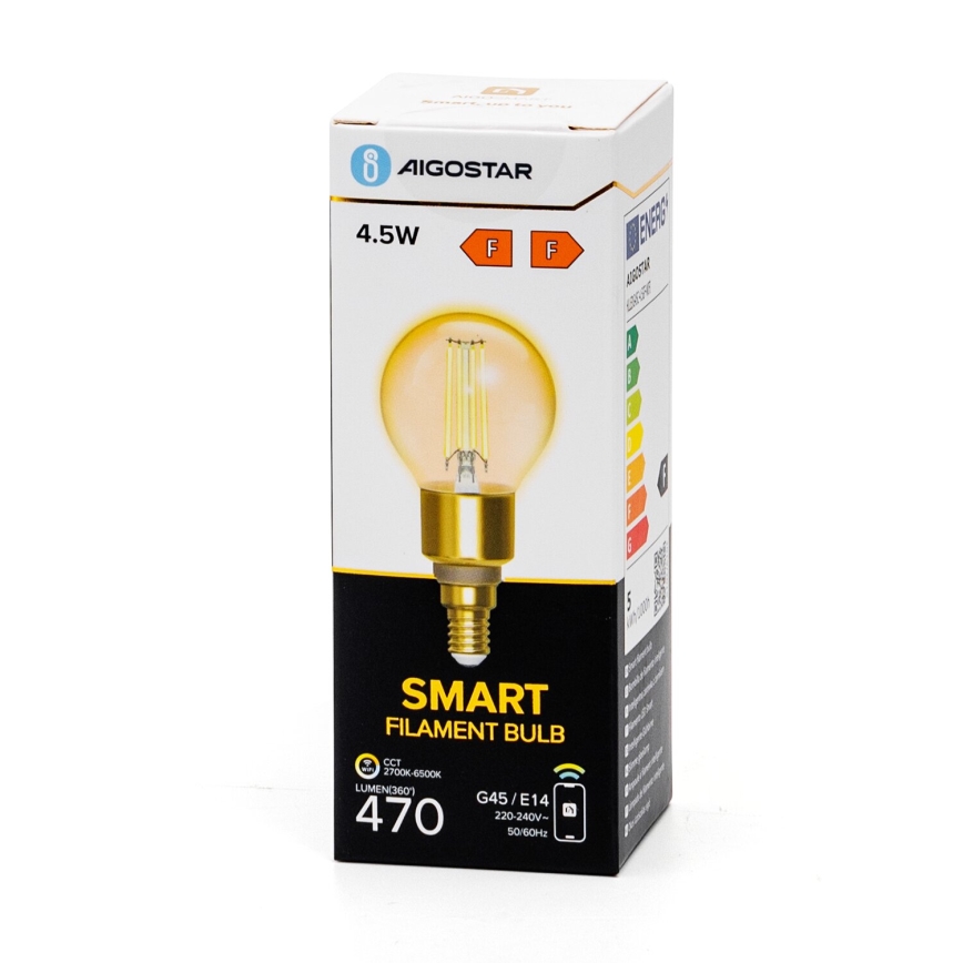 LED Stmievateľná žiarovka FILAMENT G45 E14/4,5W/230V 2700-6500K Wi-Fi - Aigostar