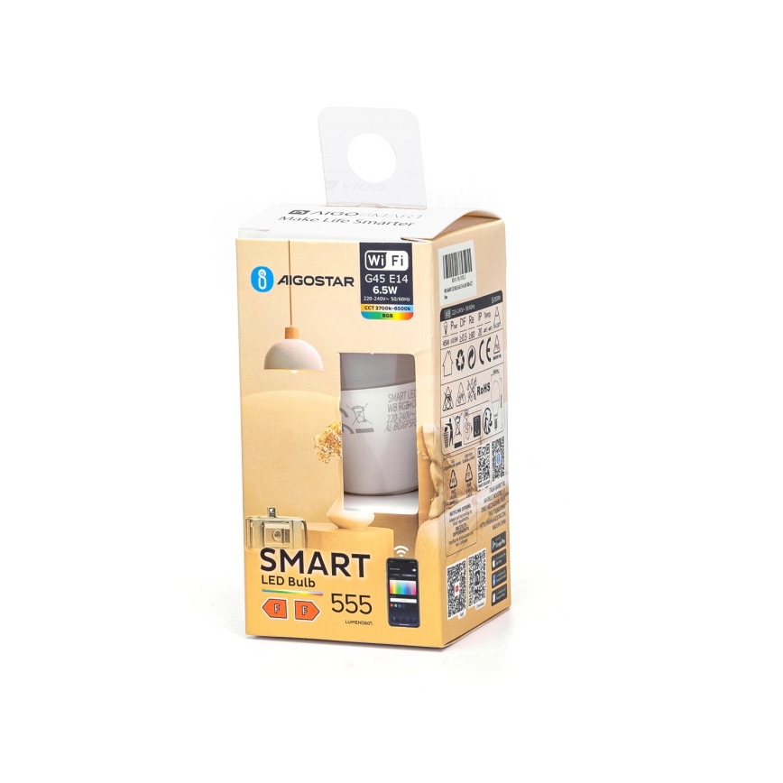 LED Stmievateľná žiarovka FILAMENT G45 E14/6,5W/230V 2700-6500K Wi-Fi - Aigostar