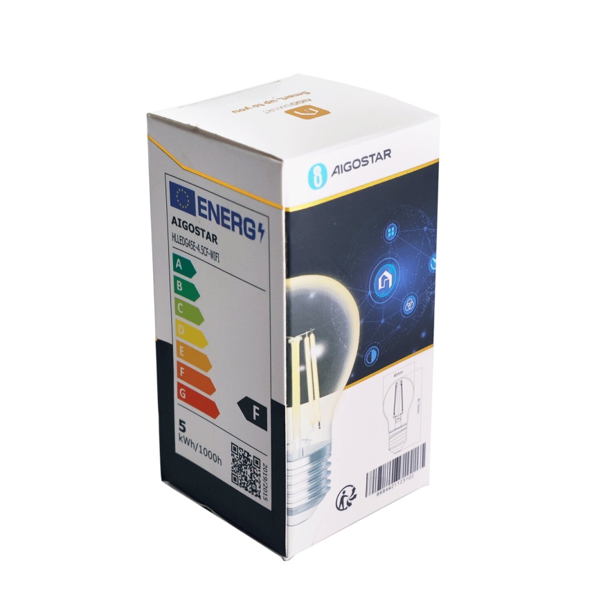 LED Stmievateľná žiarovka FILAMENT G45 E27/4,5W/230V 2700-6500K Wi-Fi - Aigostar